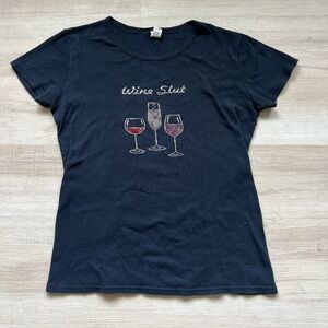 vintage bedazzled black “wine s|ut” baby tee